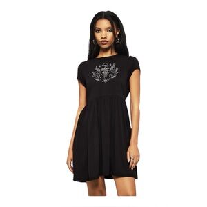 Disturbia Mystify Embroidered Mushroom Forest Goth Goblincore Skater Mini Dress